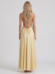 Eloise Cowl Neck Satin Maxi Dress Lemon view 5
