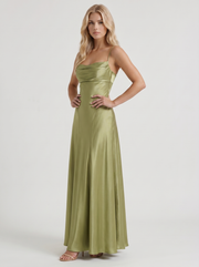 Eloise Cowl Neck Satin Maxi Dress Light Olive view 3