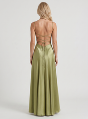 Eloise Cowl Neck Satin Maxi Dress Light Olive view 5