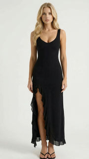 Emily Ruffle Maxi Dress Black view 1