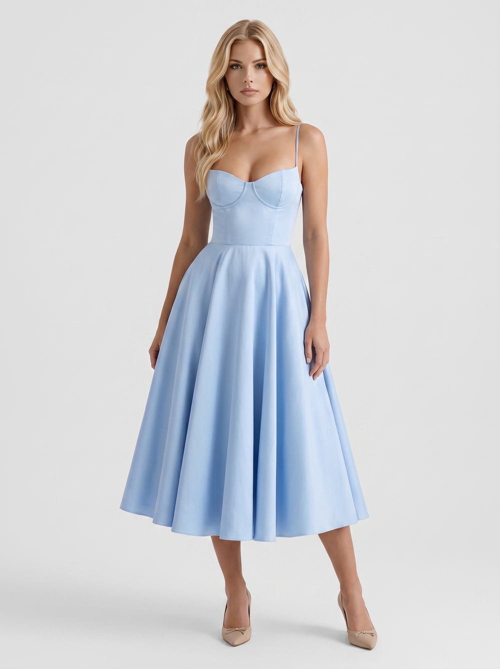 Estelle Sweetheart Corset Midi Dress Blue