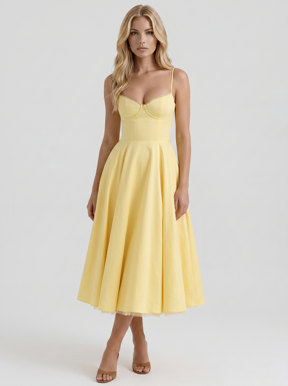 Estelle Sweetheart Corset Midi Dress Yellow