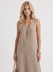 Fern Linen Midi Dress Khaki view 2
