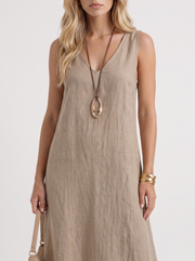 Fern Linen Midi Dress Khaki view 6