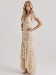 Floriane Garden Floral V Neck Fishtail Maxi Gown Cream Floral view 3