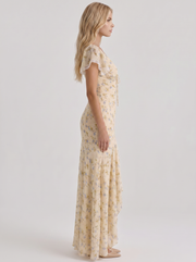 Floriane Garden Floral V Neck Fishtail Maxi Gown Cream Floral view 4