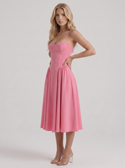 Francesca Sweetheart Ruched Midi Dress Hot Pink view 3
