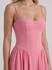 Francesca Sweetheart Ruched Midi Dress Hot Pink view 6