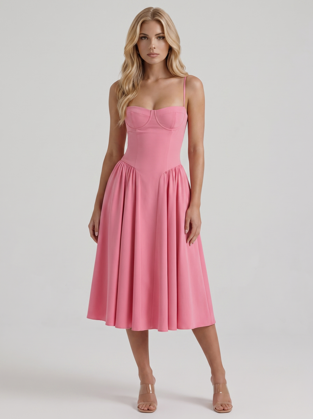 Francesca Sweetheart Ruched Midi Dress Hot Pink