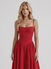 Francesca Sweetheart Ruched Midi Dress Red view 2