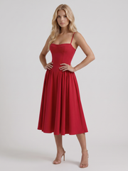 Francesca Sweetheart Ruched Midi Dress Red view 3