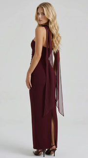 Francisca Bandage Mesh Sash Maxi Dress Burgundy view 2