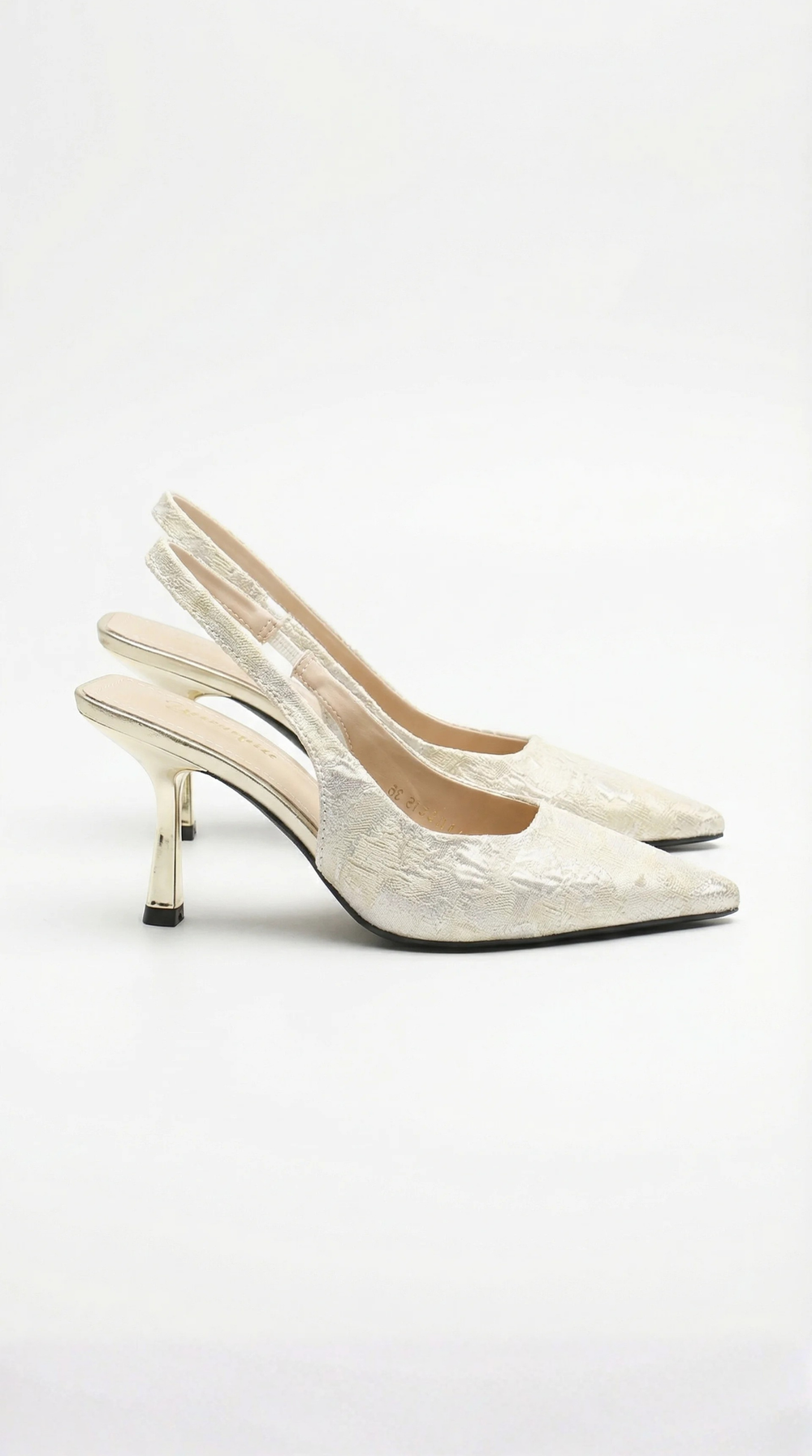 Frida Textured Pointed Toe Slingback Heel Sandals Gold