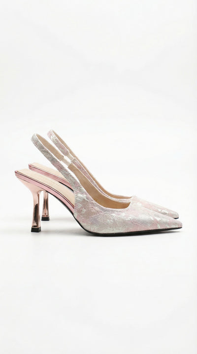 Frida Textured Pointed Toe Slingback Heel Sandals Light Pink
