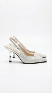 Frida Textured Pointed Toe Slingback Heel Sandals Silver view 1