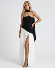 Genevieve Strapless Asymmetric Maxi Dress Black & White view 2