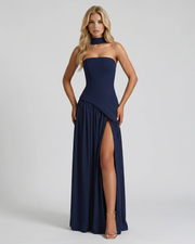 Genevieve Strapless Asymmetric Maxi Dress Dark Blue view 1