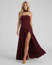 Genevieve Strapless Asymmetric Maxi Dress Red view 2