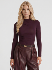Gianna High Waist Belted Wide Leg Faux Leather Pants Plum view 2