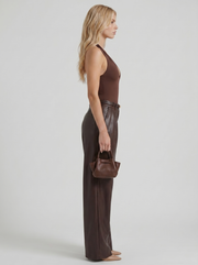 Gianna High Waist Belted Wide Leg Faux Leather Pants Plum Brown view 4