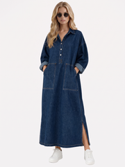 Goldie Denim Maxi Dress Blue view 1