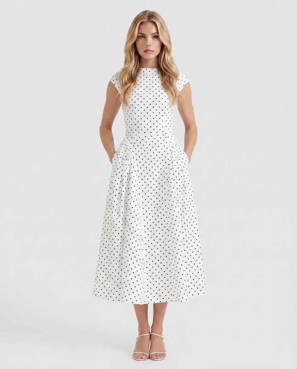 Greer Polka Dot Midi Dress White