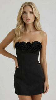 Hailey Strapless Rose Mini Dress Black view 1