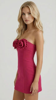 Hailey Strapless Rose Mini Dress Hot Pink view 3