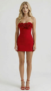 Hailey Strapless Rose Mini Dress Red view 2