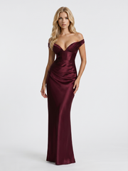 Helena Off Shoulder Draped Satin Maxi Dress Cherry Lacquer view 3