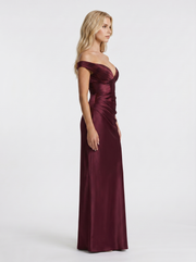 Helena Off Shoulder Draped Satin Maxi Dress Cherry Lacquer view 4
