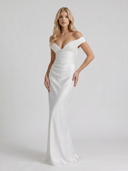 Helena Off Shoulder Draped Satin Maxi Dress Ivory view 3