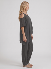 Ines Cold Shoulder Chiffon Pants Set Black view 4