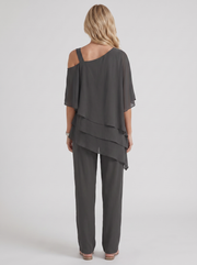 Ines Cold Shoulder Chiffon Pants Set Black view 5