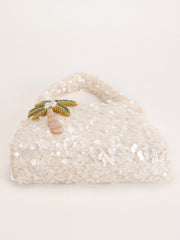 Iza Sequin Shoulder Party Bag with Palm Charm White view 3