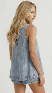 Josie Sleeveless Denim Top and Shorts Set Blue view 4