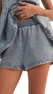 Josie Sleeveless Denim Top and Shorts Set Blue view 7