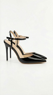 Jula Metallic Pointed Toe Stiletto Sandals Black view 1