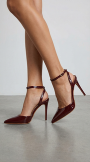 Jula Metallic Pointed Toe Stiletto Sandals Burgundy view 2