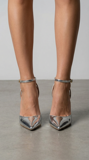 Jula Metallic Pointed Toe Stiletto Sandals Silver view 2