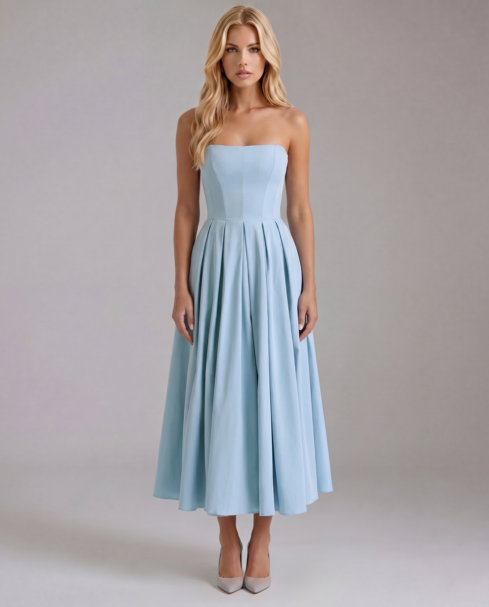 Juliana Strapless Midi Dress Blue