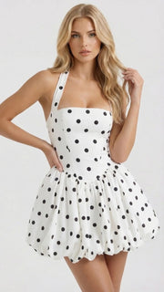 Kaia Polka Dot Halter Neck Bubble Mini Dress view 3