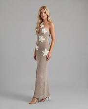 Kyla Crochet Halter Maxi Dress Grey view 2