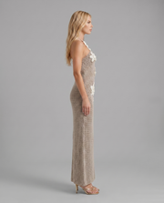 Kyla Crochet Halter Maxi Dress Grey view 3