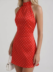 Layla High Neck Halter Polka Dot Mini Dress Red view 6