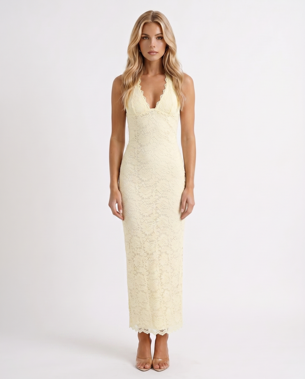 Liliana Scallop Maxi Dress Lemon