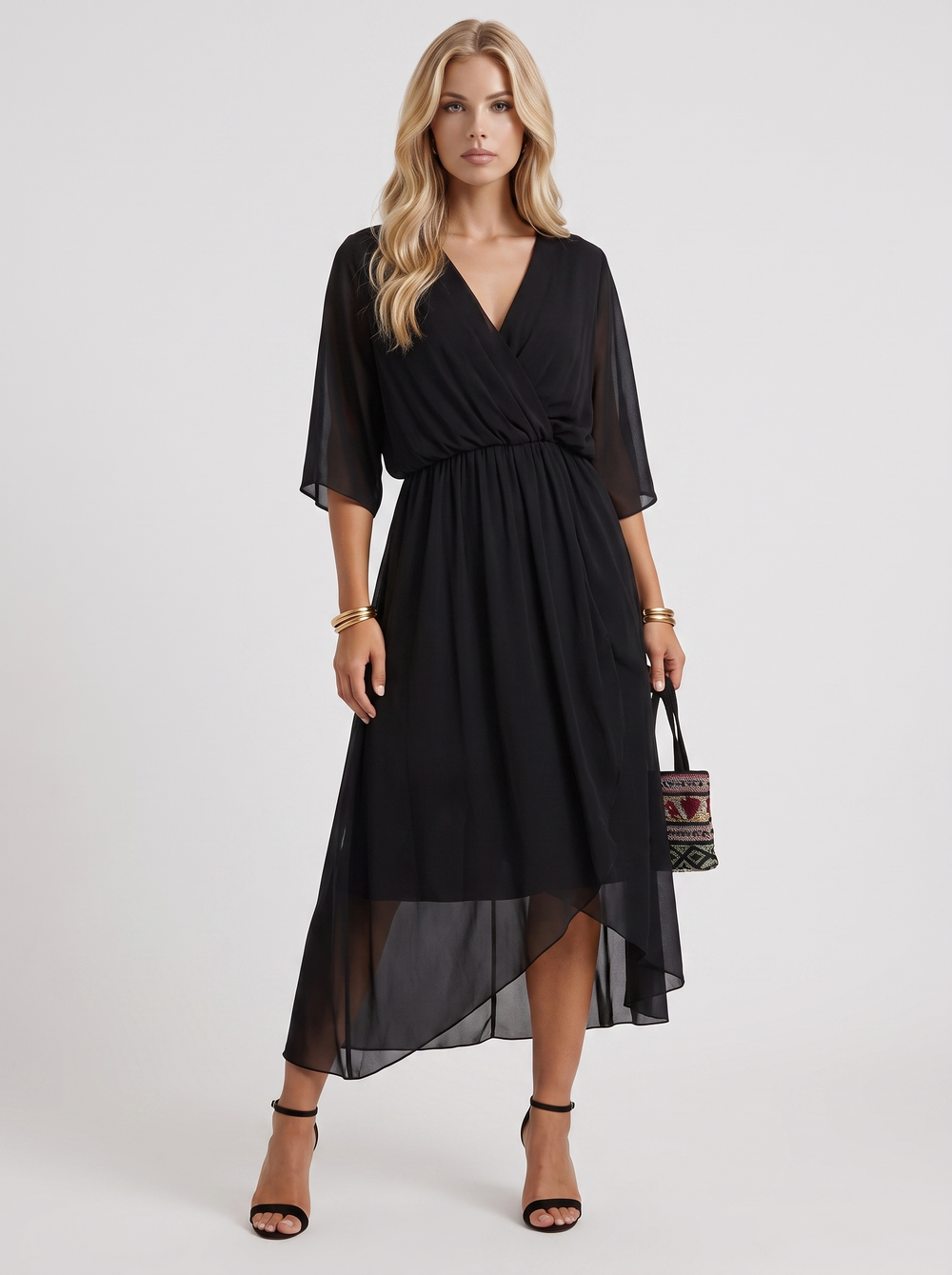 Lucienne Wrap Midi Dress Black