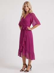 Lucienne Wrap Midi Dress Dark Purple view 3