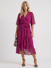 Lucienne Wrap Midi Dress Dark Purple view 1