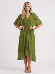Lucienne Wrap Midi Dress Olive Green view 3
